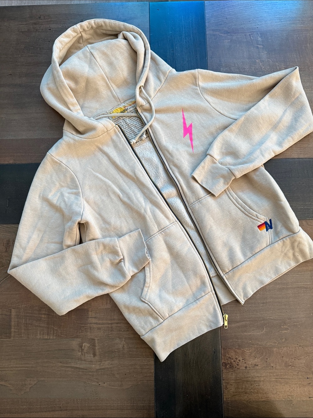 Aviator Nation size S Zip-Up Hoodie with Pink Lightning Bolt